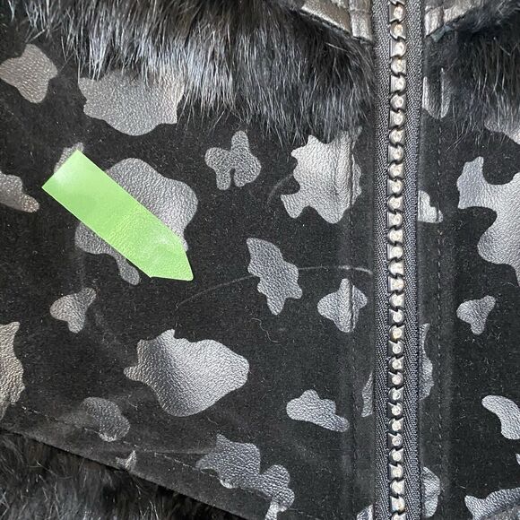 She’s Black Faux Leather Fur Trimmed‎ Jacket Coat cropped Glam Size Junior Small - Picture 8 of 14
